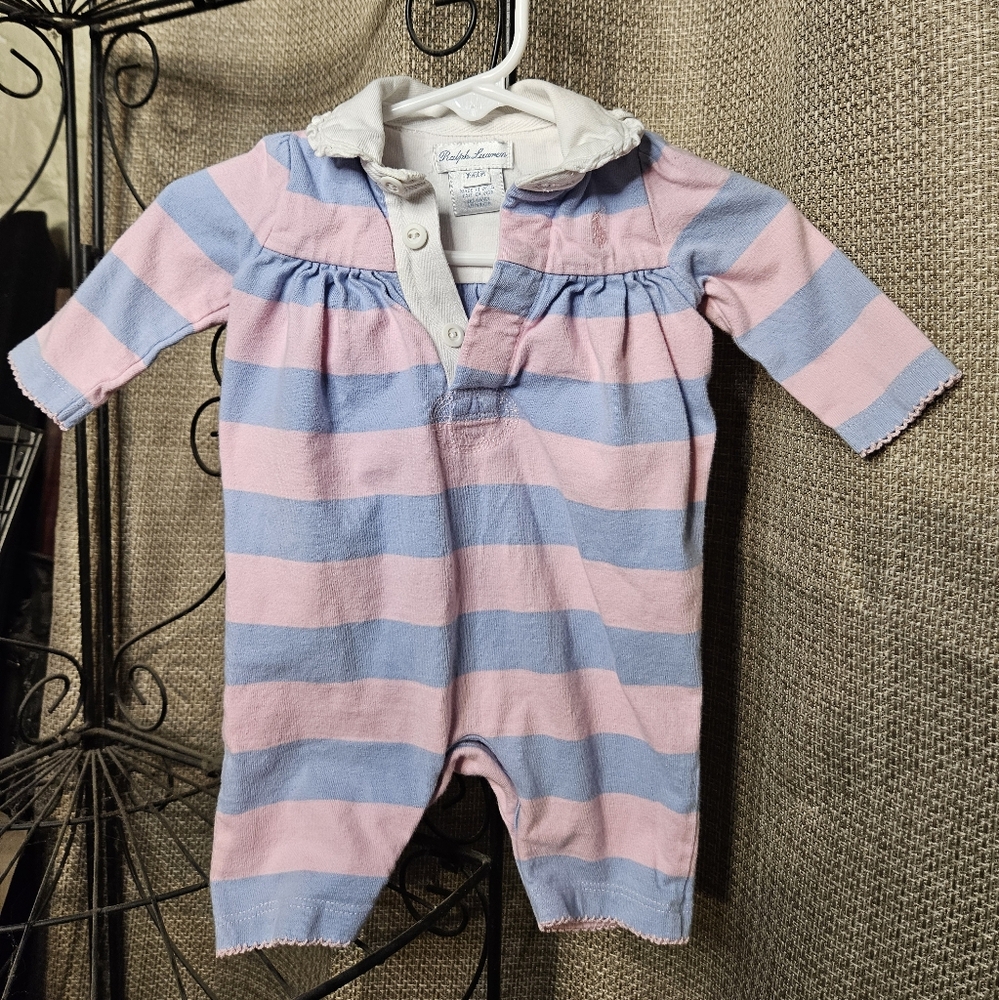 Polo by Ralph Lauren Pink and Blue Striped Kids One Piece